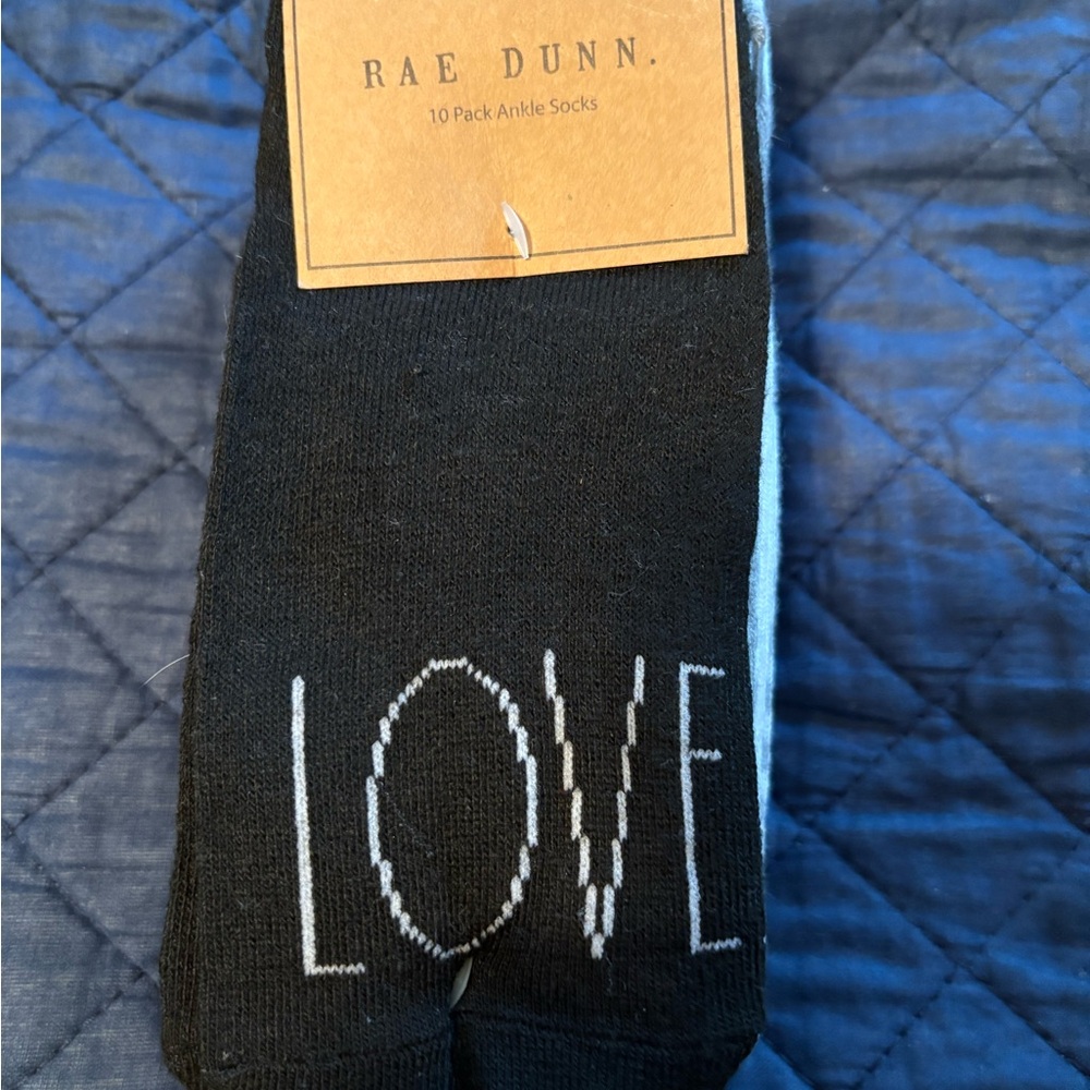 Rae Dunn Black Ankle Socks with 'Love' Motif